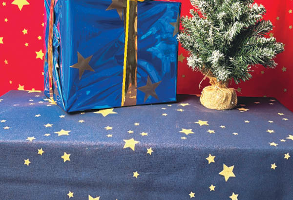 Rouleau de tissu en coton à thème de 160 cm x 25 m - Bleu / Etoile or