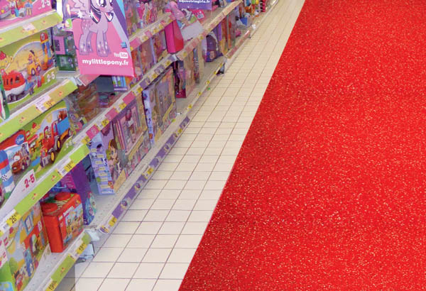 Rouleau moquette Carfloor® 370 à thème de 100 cm x 15 m - Rouge pailletée Noël