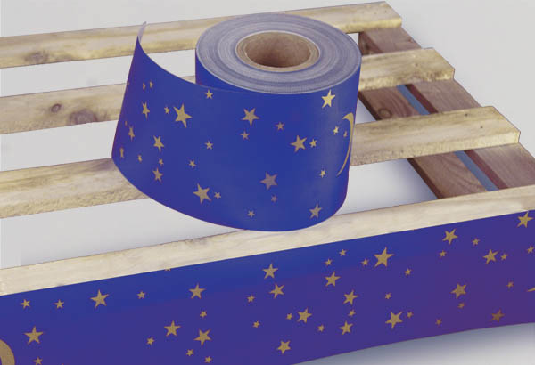 Rouleau de cache palette Calcolor® à thème de 15 cm x 50 m - Bleu / Etoilé Or