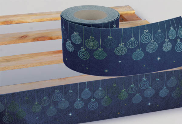 Rouleau de cache palette Calcolor® à thème de 15 cm x 50 m - Gris bleuté / Boules or