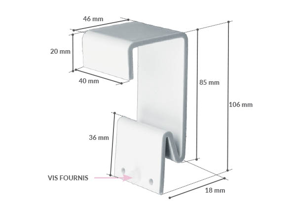 Patte d'accroche Profil'Up® en PVC blanc pour barre carrée de suspension
