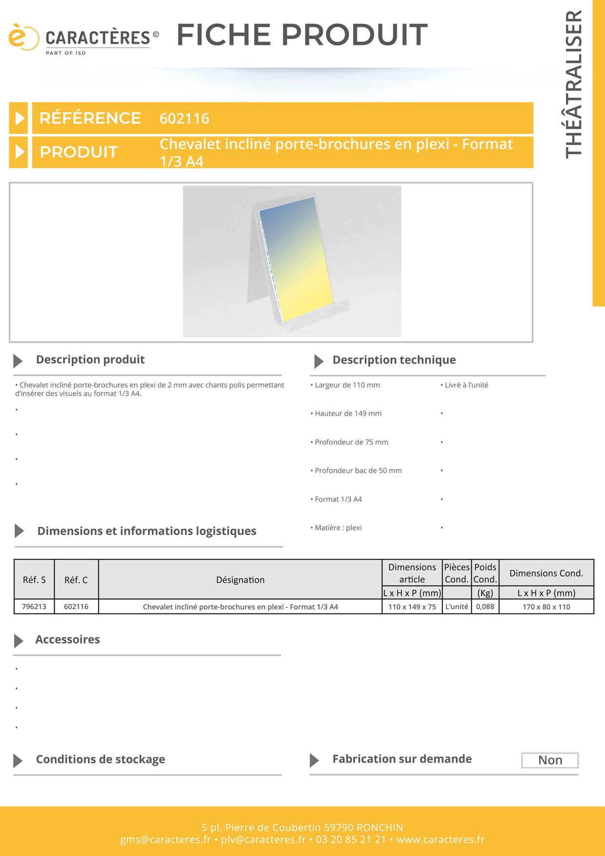 Chevalet incliné porte-brochures en plexi - Format 1/3 A4