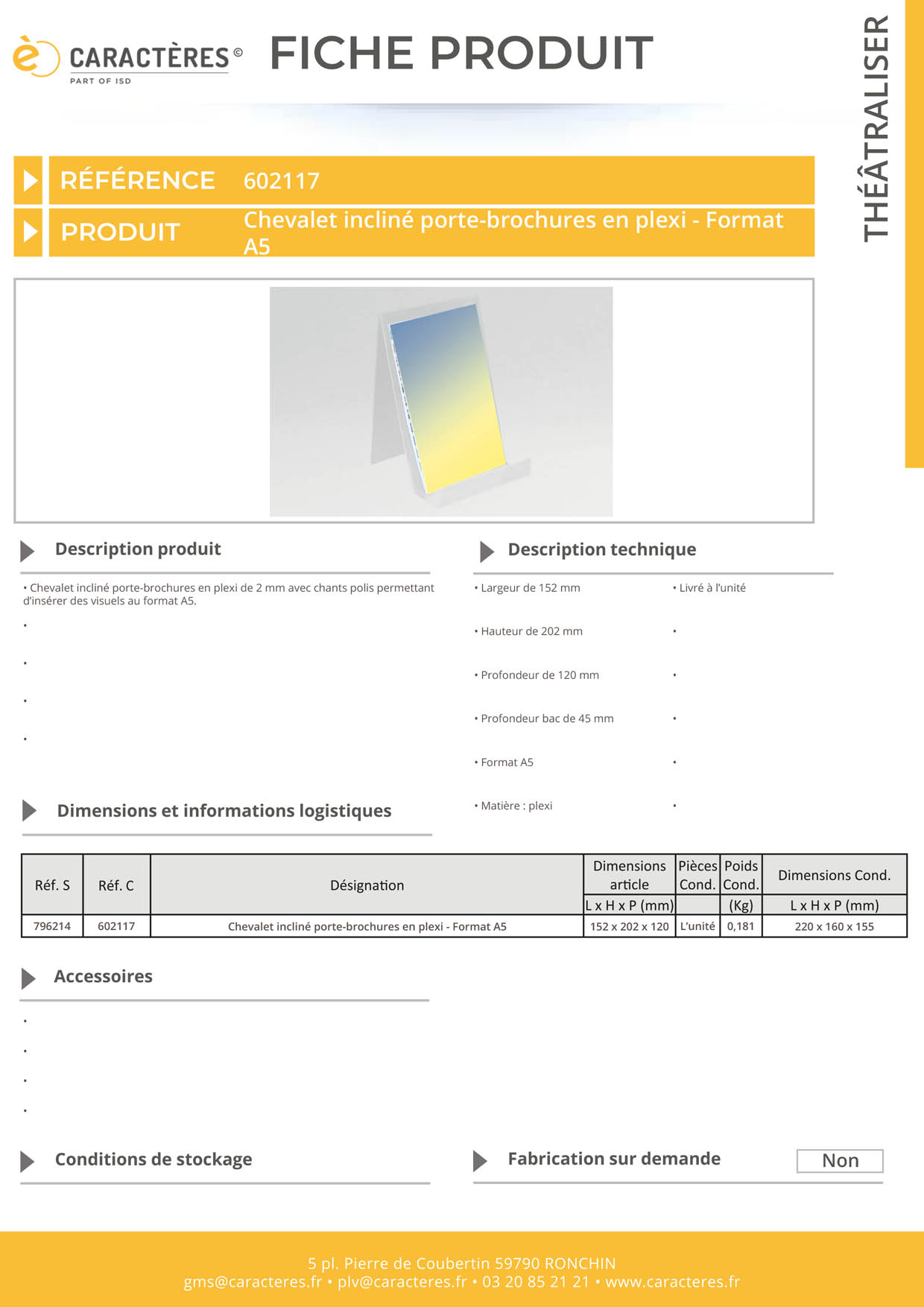 Chevalet incliné porte-brochures en plexi - Format A5