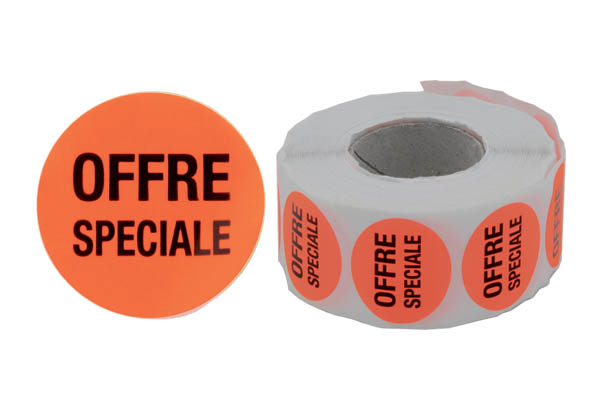 Pastilles adhésives "Offre spéciale" fluo Ø 38 mm en rouleau de 1500
