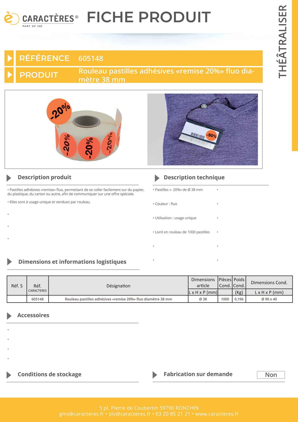 Pastilles adhésives remise de "-20%" fluo de Ø 38 mm