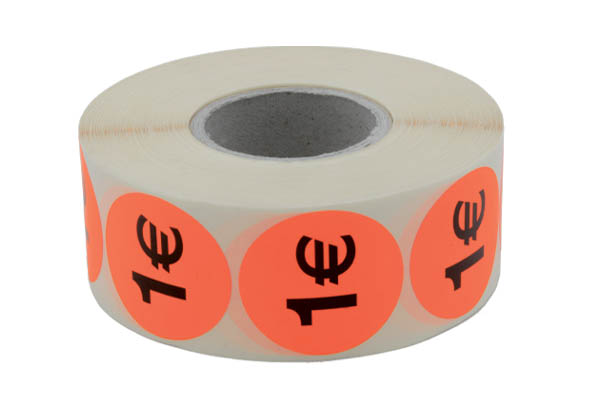 Pastilles "1€" fluo adhésives Ø 38 mm en rouleau de 1000