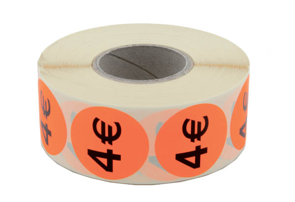 Pastilles "4€" fluo adhésives Ø 38 mm en rouleau de 1000