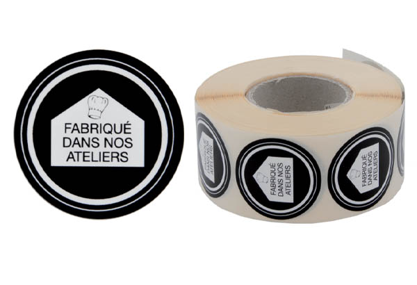 Pastilles "Élaboré dans nos ateliers" adhésives Ø 38 mm rouleau de 1000