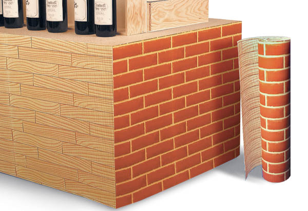 Rouleau de carton microcannelure à thème de 60 cm x 50 m - Bois / Brique