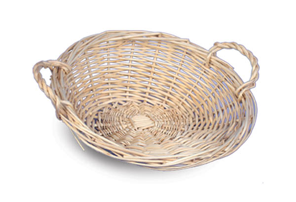 Panier rond incliné avec poignet en osier plein naturel - 460 x 460 x 160 mm