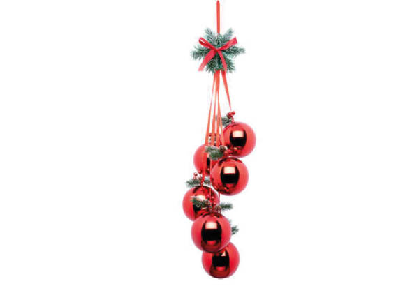 Suspension de 6 boules rouges - Hauteur 71 cm - 20 x 10 cm