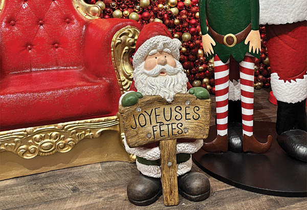 Père noël avec pancarte lumineuse 5 LED - Hauteur 70 cm - 35,5 x 26,5 cm