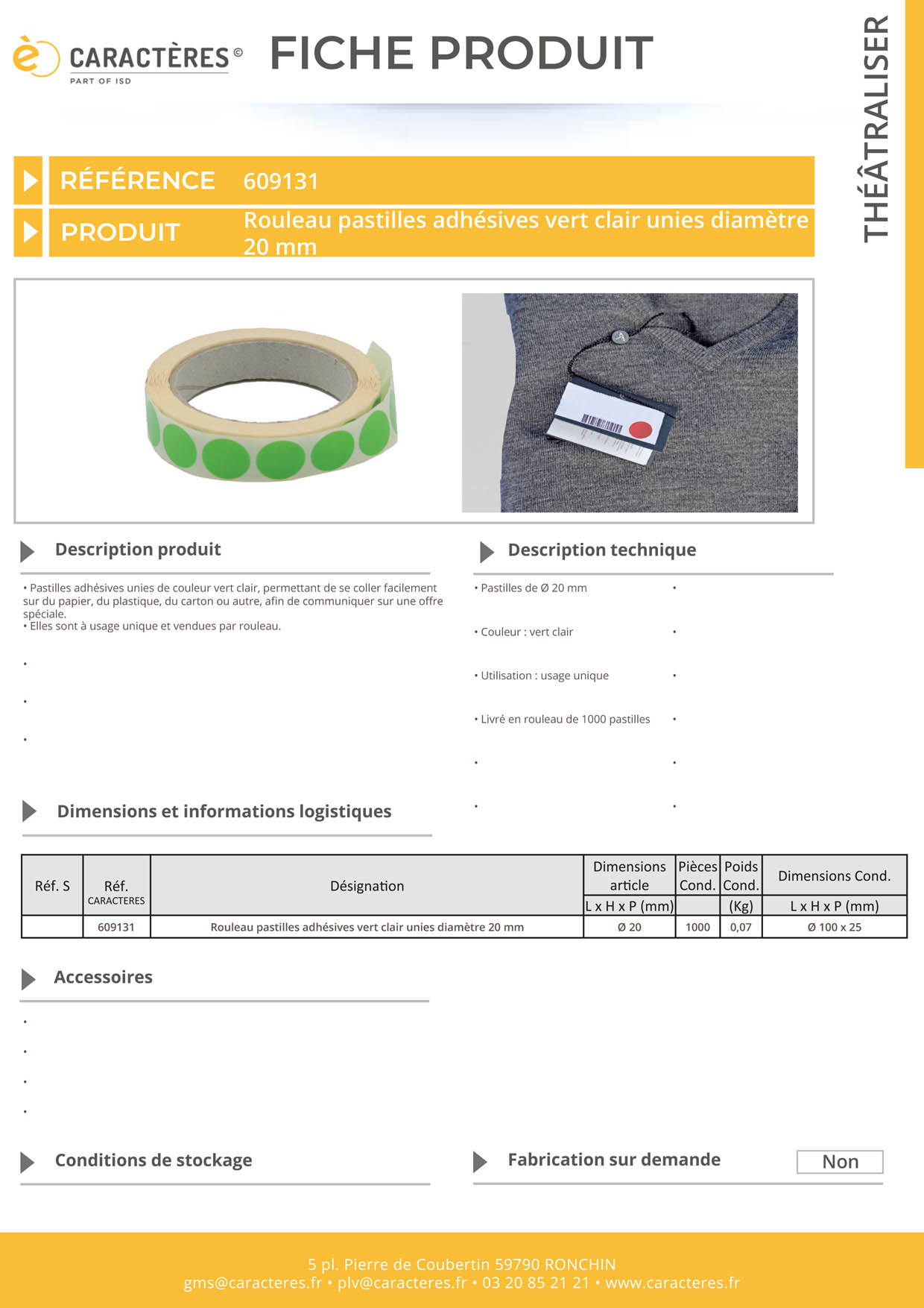 Pastilles adhésives vert clair unies de Ø 20 mm
