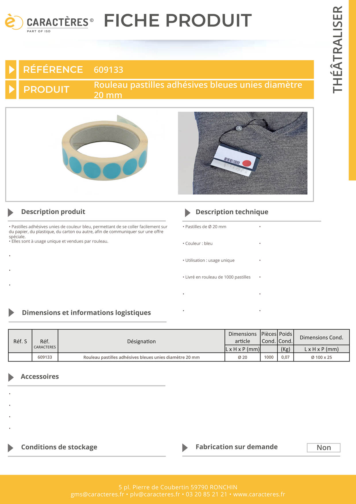 Pastilles adhésives bleues unies de Ø 20 mm