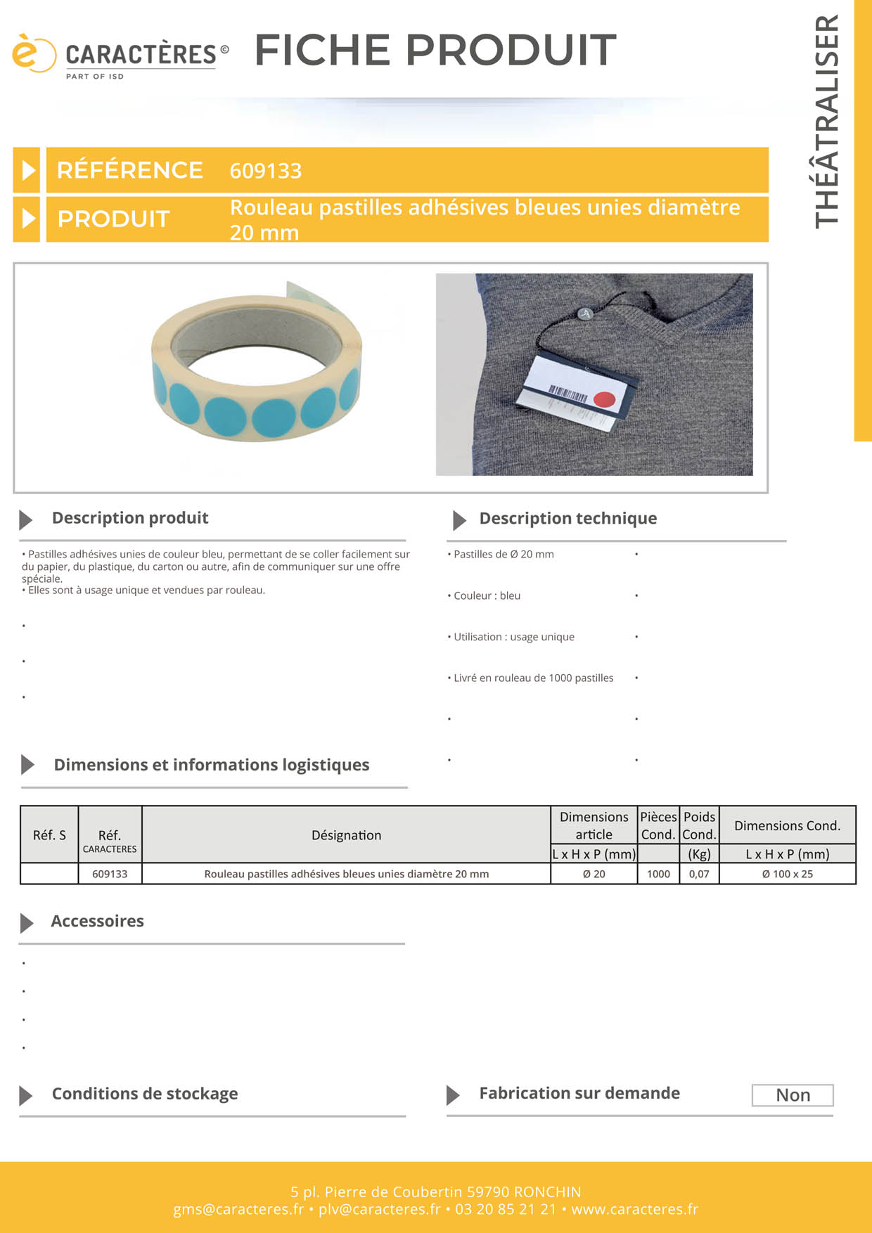 Pastilles adhésives bleues unies de Ø 20 mm