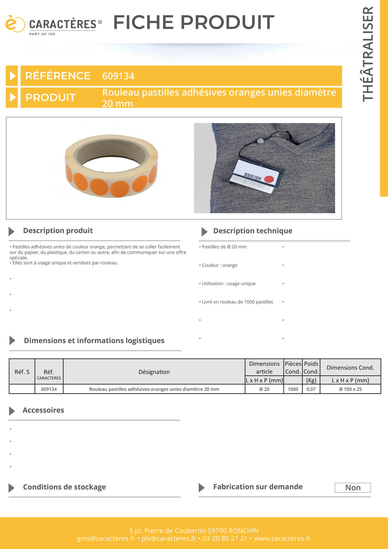 Pastilles adhésives oranges unies de Ø 20 mm