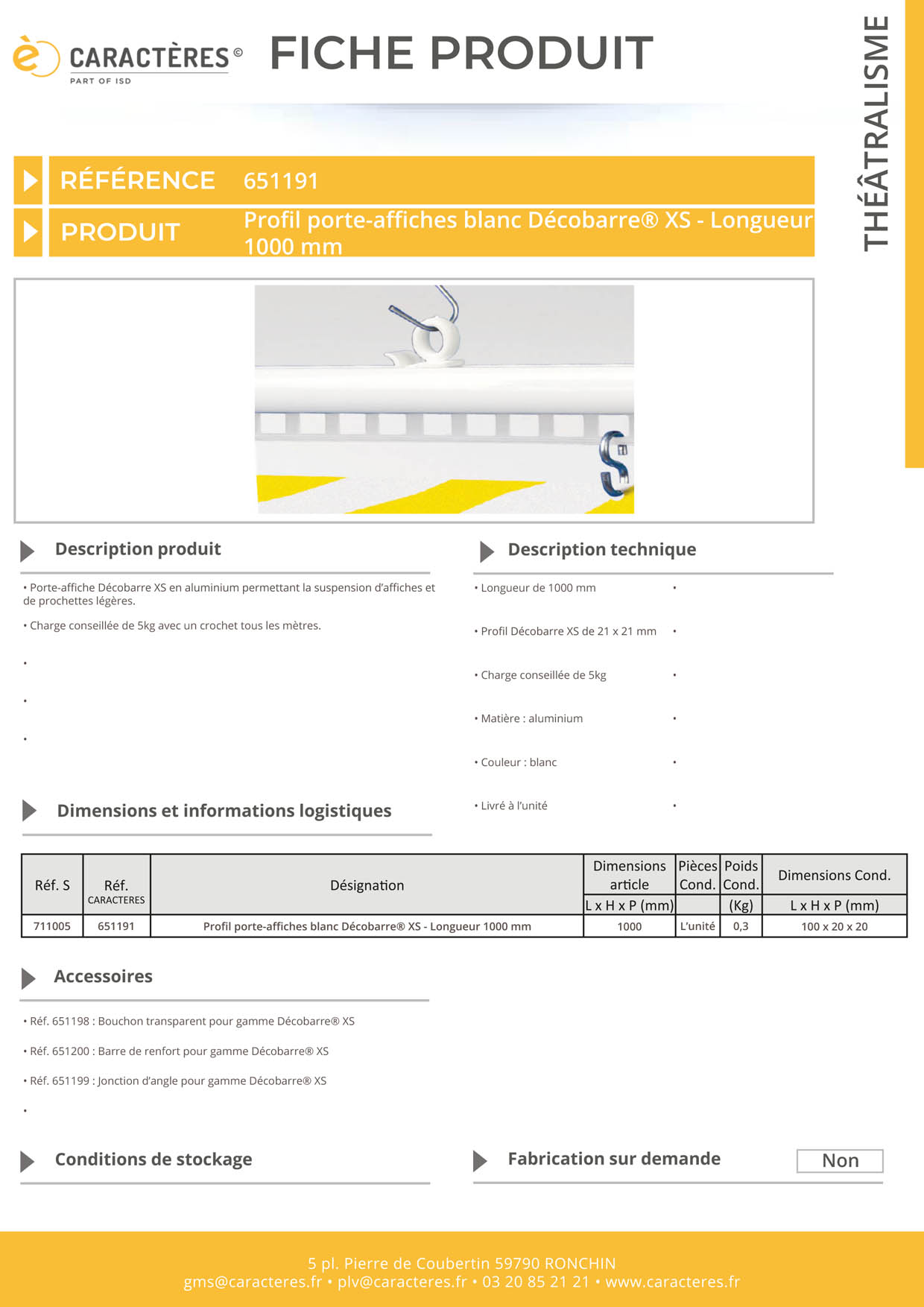 Profil Décobarre XS® en aluminium blanc - Longueur 1000 mm
