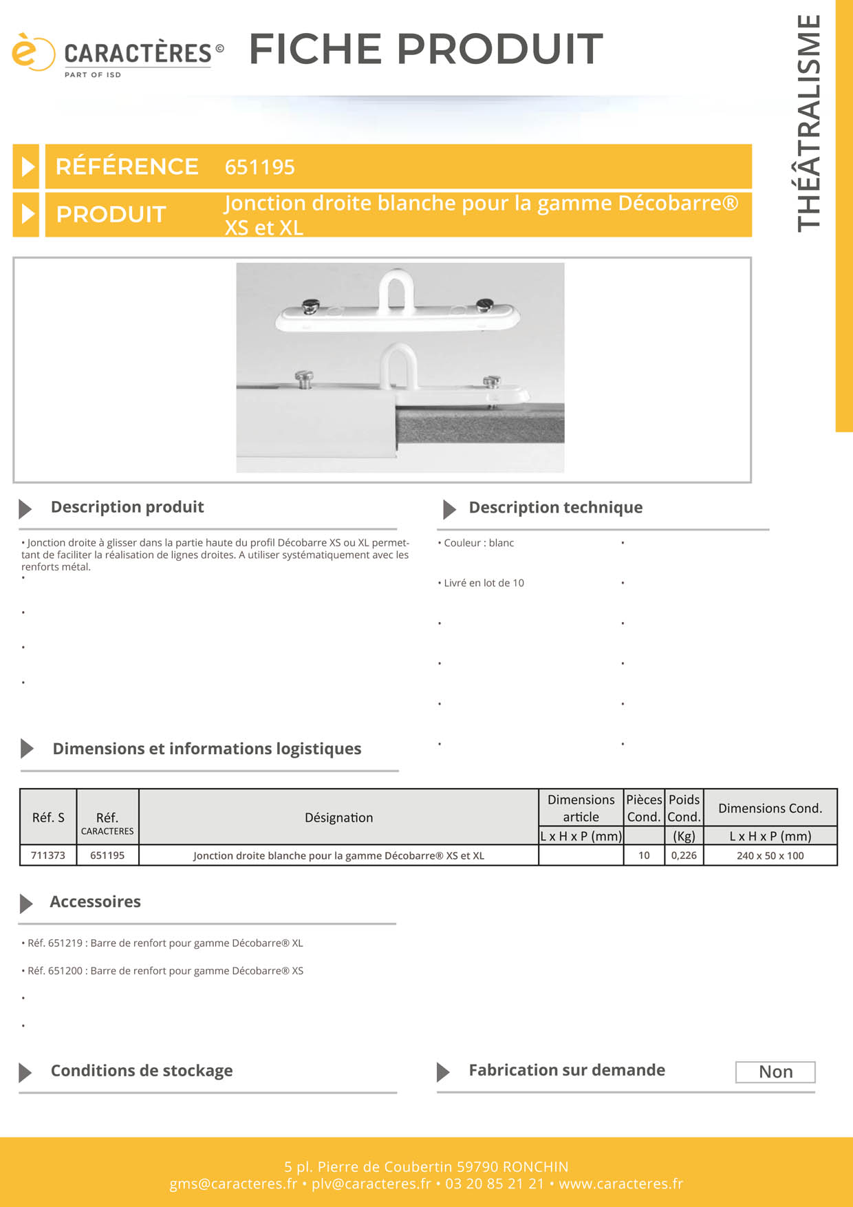 Jonction droite blanche pour profil Décobarre® XS et XL