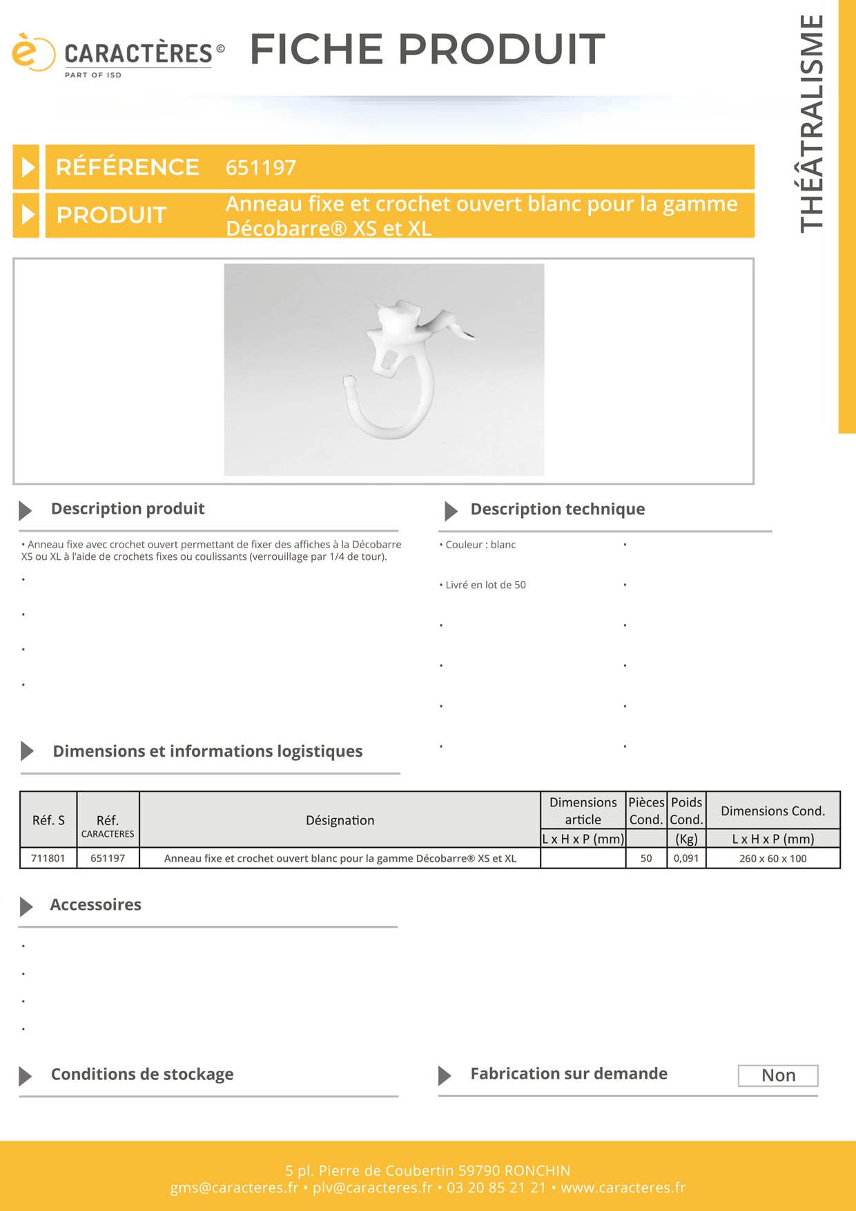 Anneau fixe avec crochet ouvert blanc pour profil Décobarre® XS  et XL