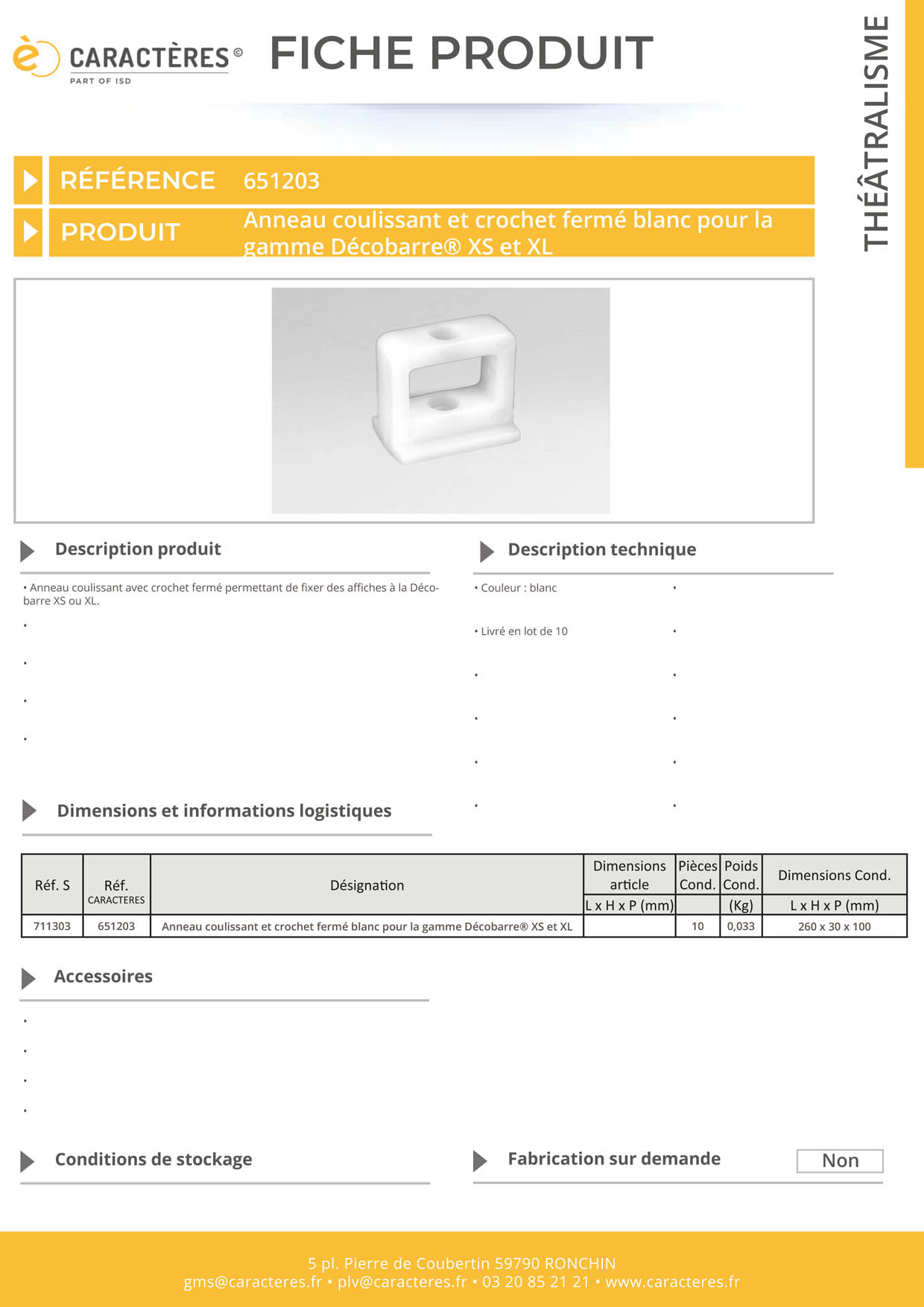 Anneau coulissant avec crochet fermé blanc pour profil Décobarre® XS et XL