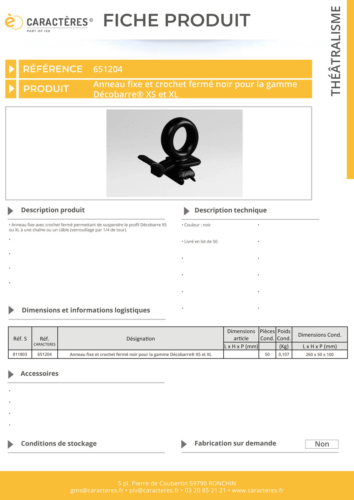 Anneau fixe avec crochet fermé noir pour profil Décobarre® XS  et XL