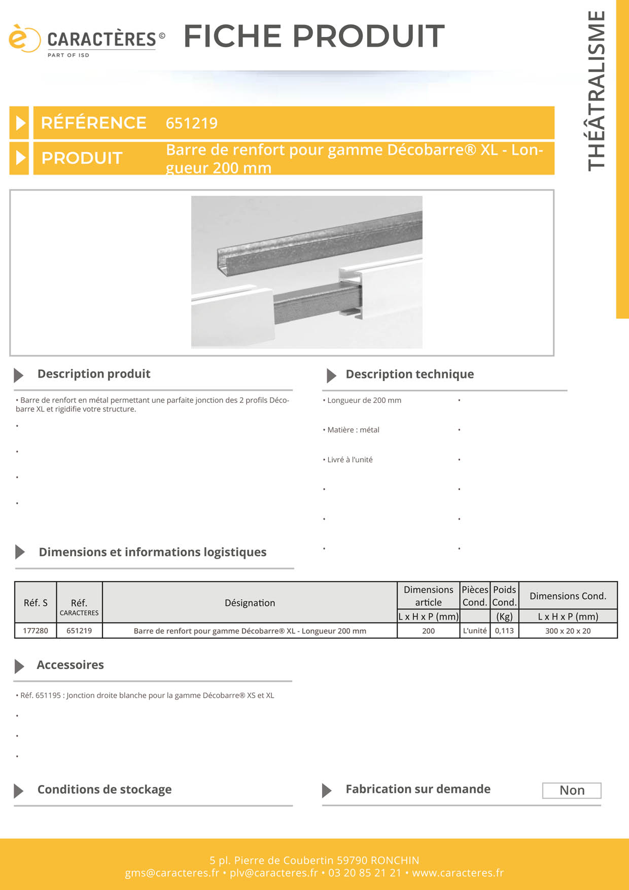 Barre de renfort pour profil Décobarre® XL - Longueur 200 mm