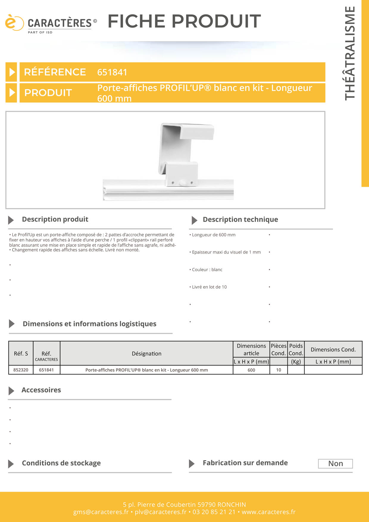 Profil'Up® blanc en kit - Longueur 600 mm