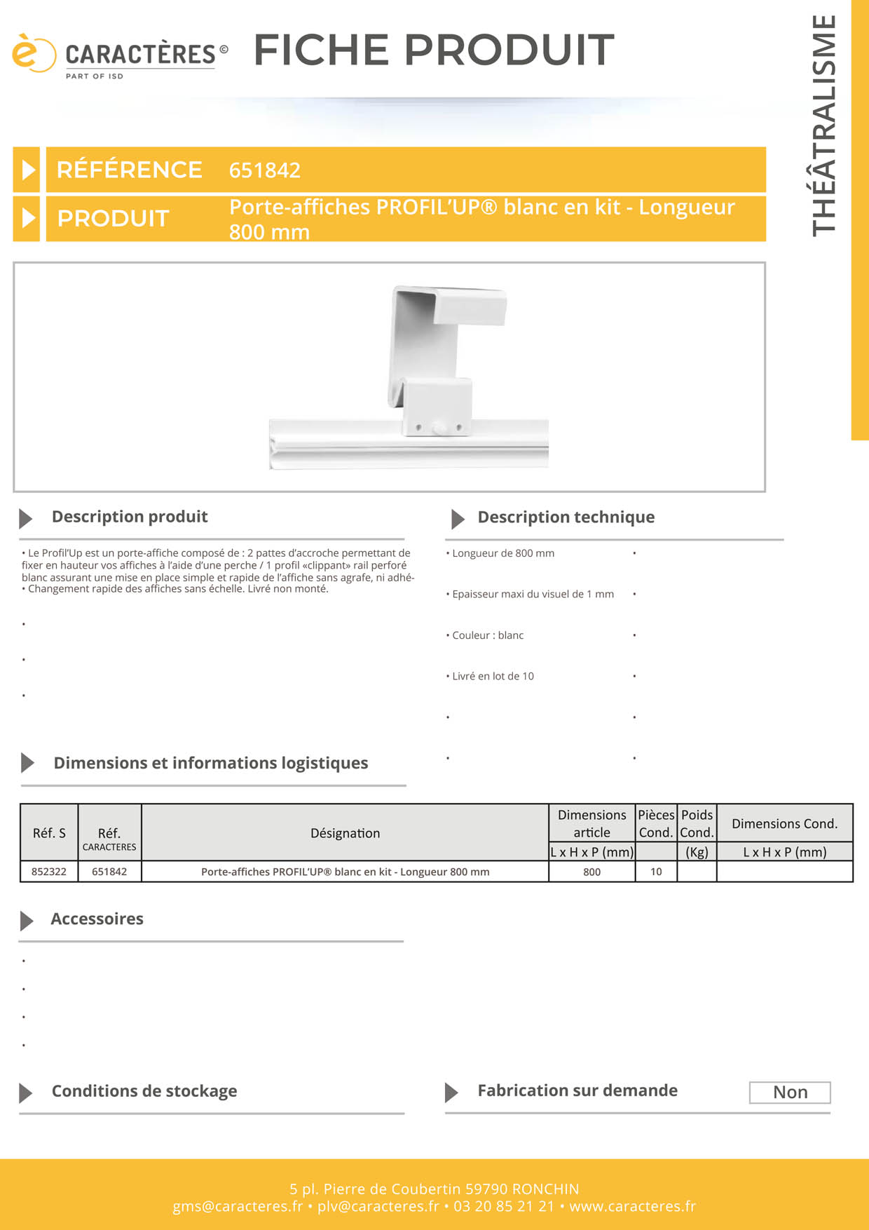 Profil'Up® blanc en kit - Longueur 800 mm