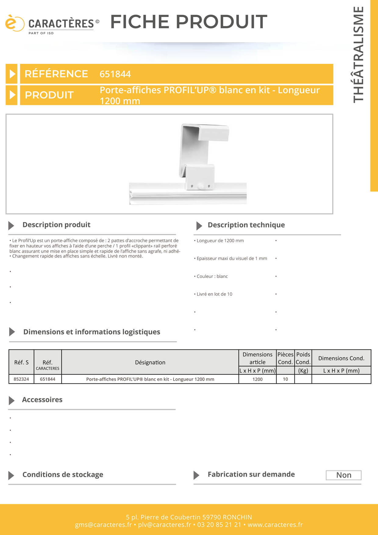 Profil'Up® blanc en kit - Longueur 1200 mm