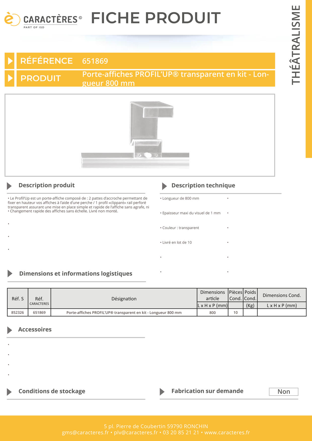 Profil'Up® transparent en kit - Longueur 800 mm