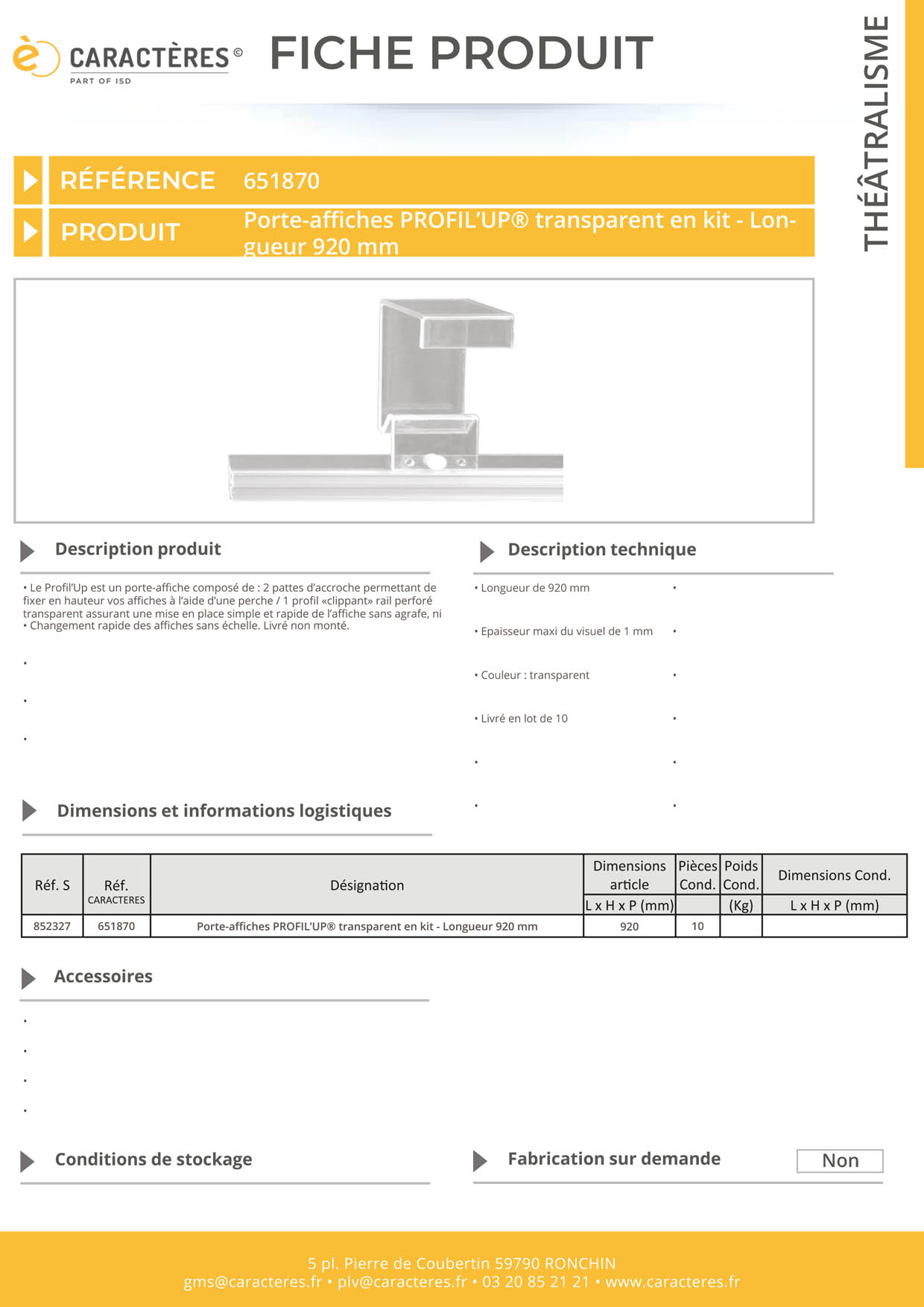 Profil'Up® transparent en kit - Longueur 920 mm