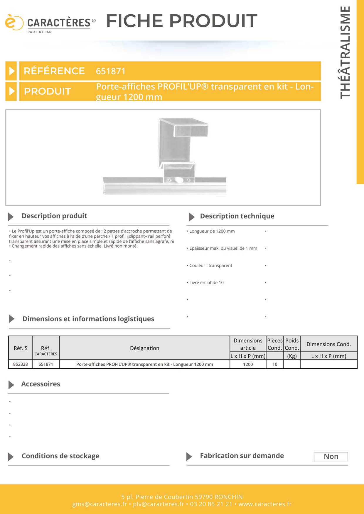 Profil'Up® transparent en kit - Longueur 1200 mm
