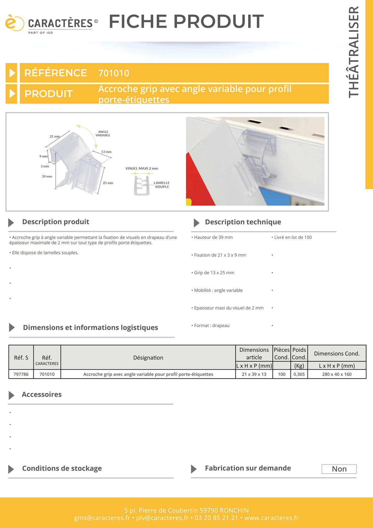Accroche grip drapeau à angle variable - Profils porte étiquettes