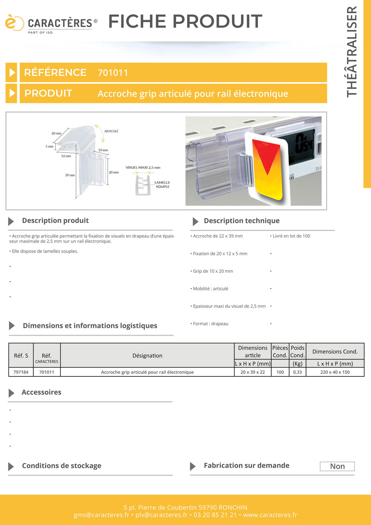 Accroche grip drapeau articulée - Rails électroniques