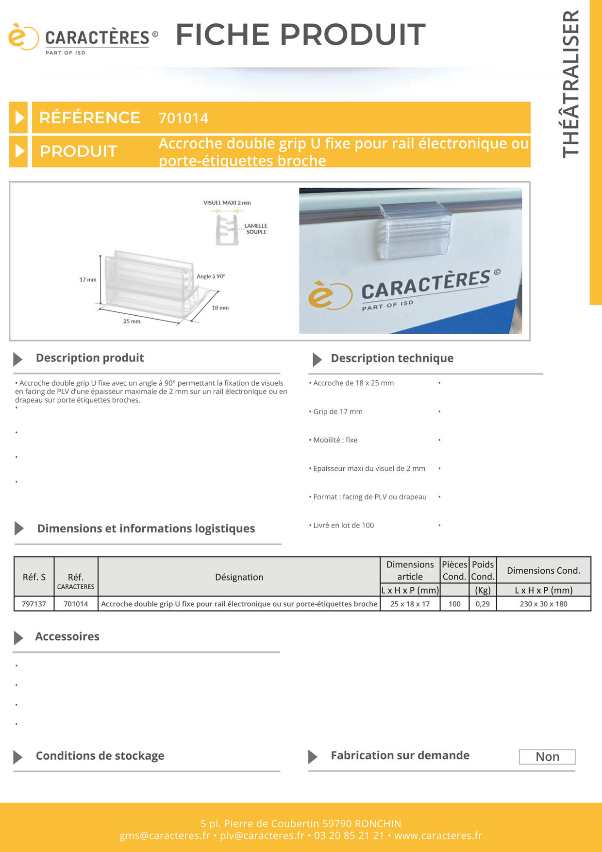 Accroche double grip U facing fixe - Rail électronique ou porte étiquettes broche