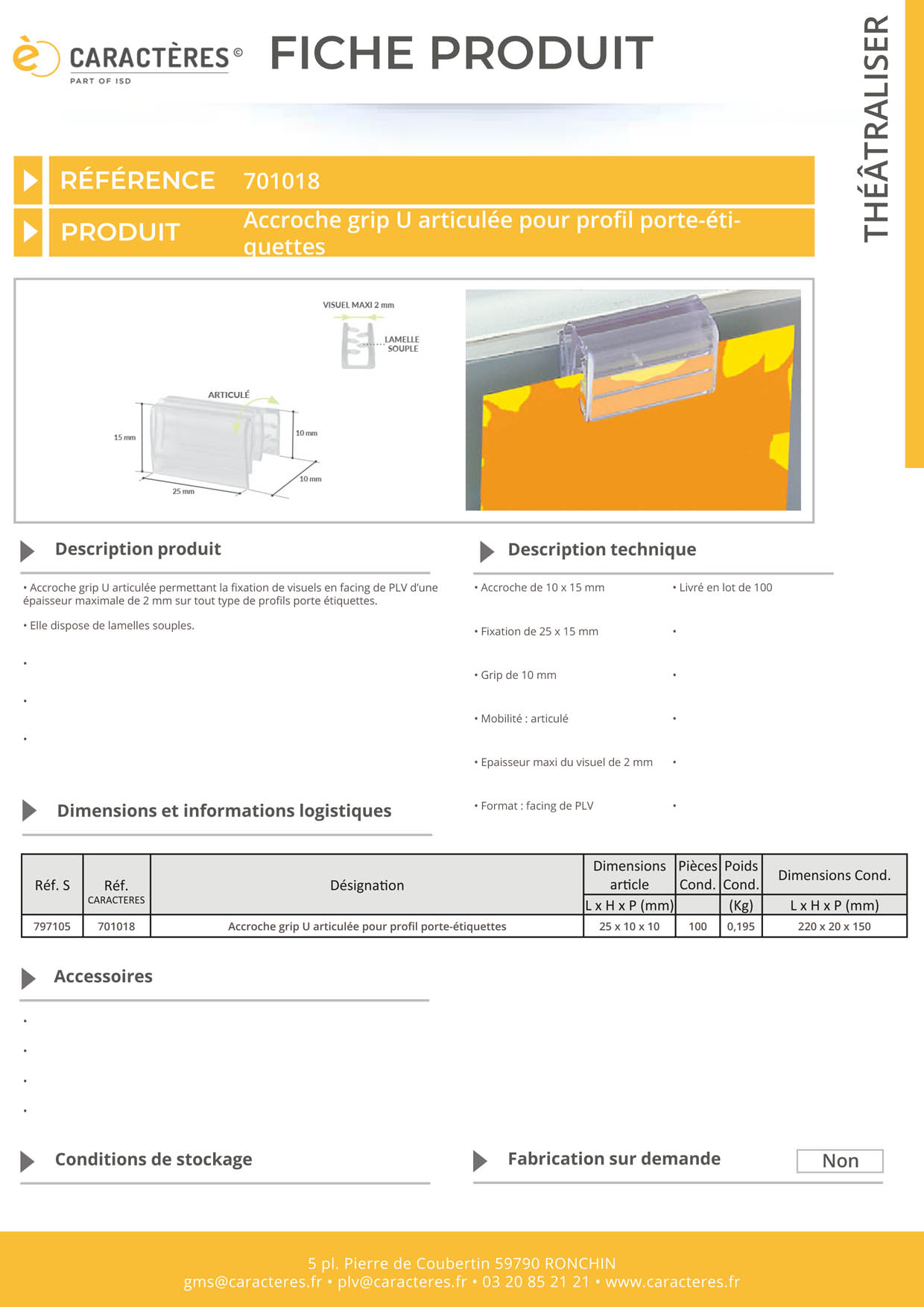 Accroche grip U facing articulée - Profil porte étiquettes