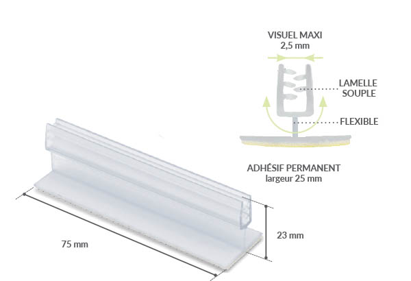 Grip en T articulé adhésif permanent en 75 mm - Base de 25 mm Grip en T articulé adhésif permanent en 75 mm - Base de 25 mm