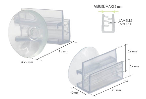 Accroche grip U "facing" ventouse en 25 mm - Base de Ø 25 mm