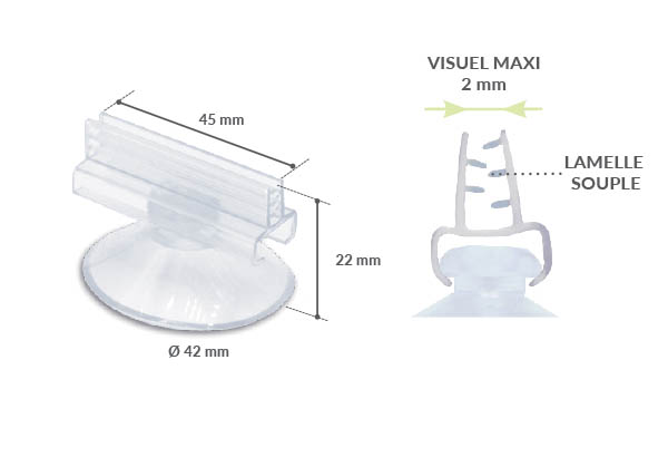 Grip en T ventouse en 45 mm - Base de Ø 42 mm
