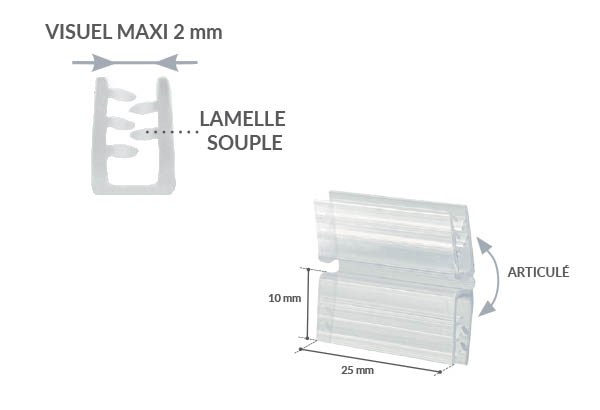 Accroche double grip U facing articulée polyvalent - Rail électro ou porte étiquettes