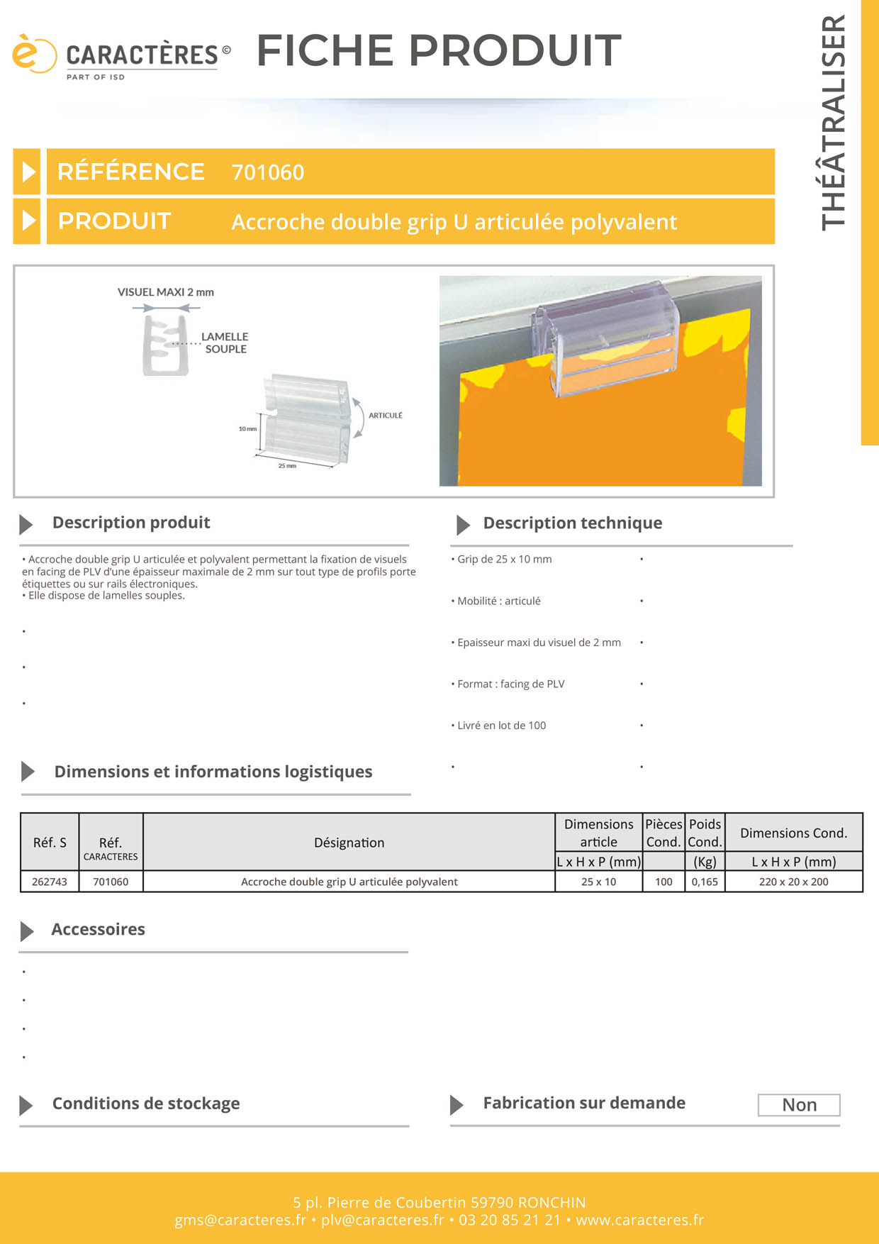 Accroche double grip U facing articulée polyvalent - Rail électro ou porte étiquettes