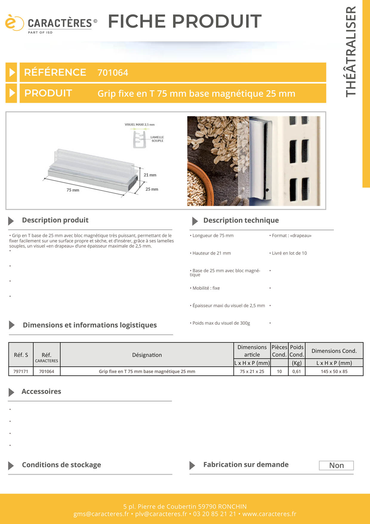Grip en T bloc magnétique en 75 mm - Base de 25 mm