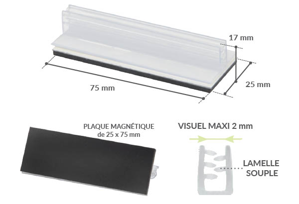Grip en T bloc plaque métallique magnétique en 75 mm - Base de 25 mm
