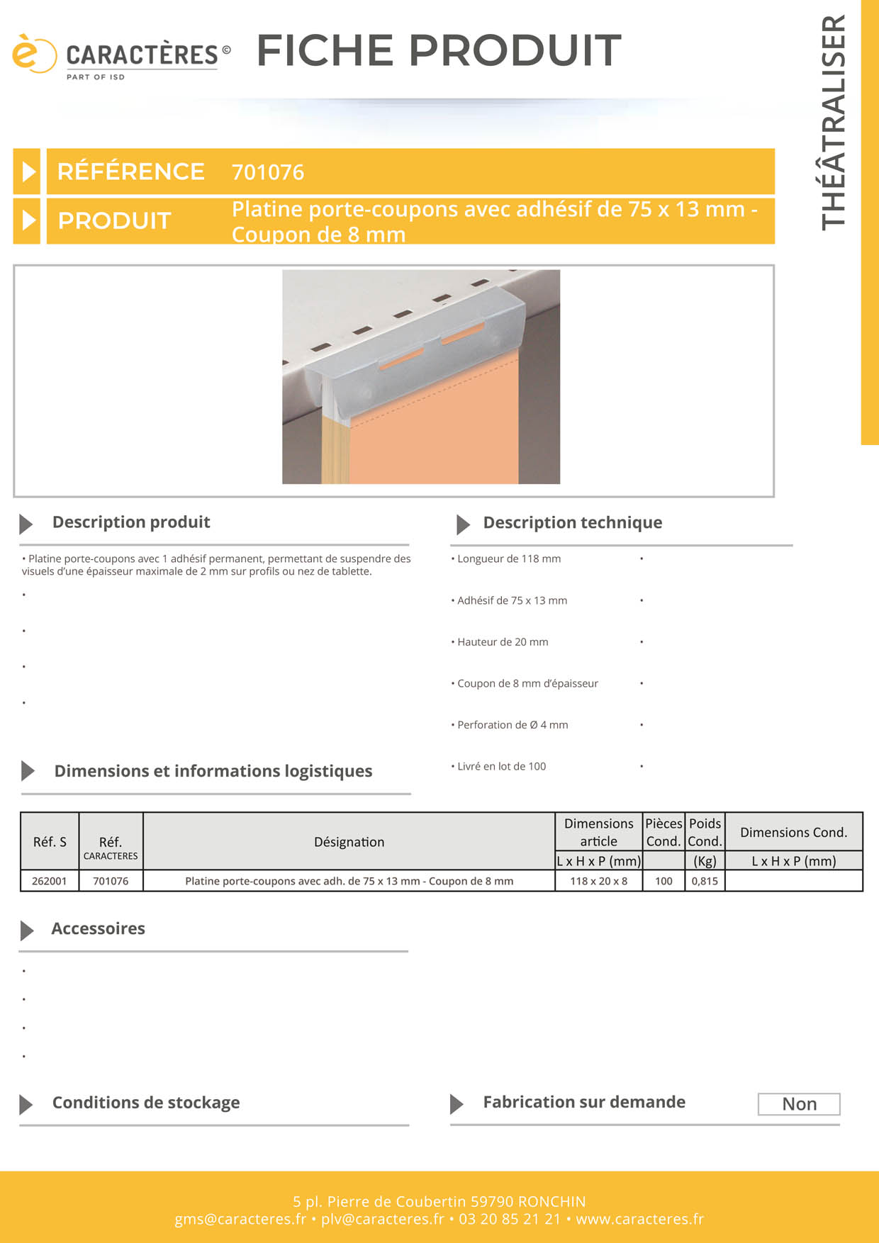 Platine porte-coupons de 118 mm avec adhésif - Coupon de 8 mm d'épaisseur