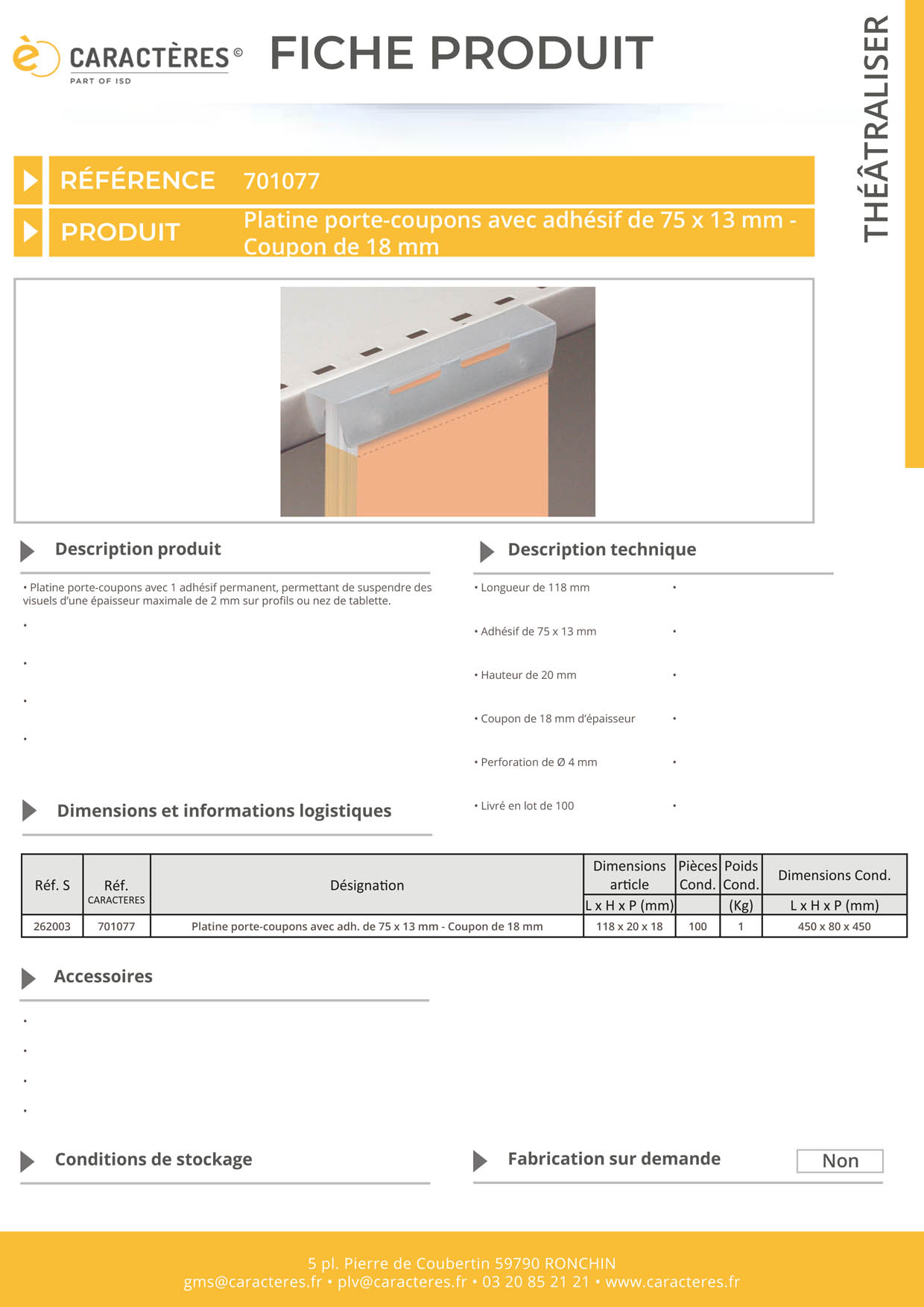 Platine porte-coupons de 118 mm avec adhésif - Coupon de 18 mm d'épaisseur