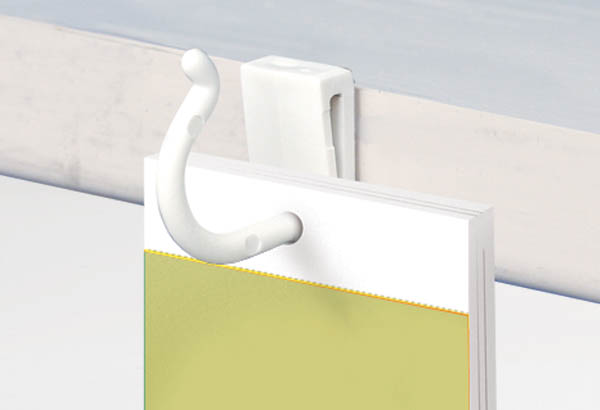 Clip porte-coupons blanc à clipser crochet ouvert adhésif permanent