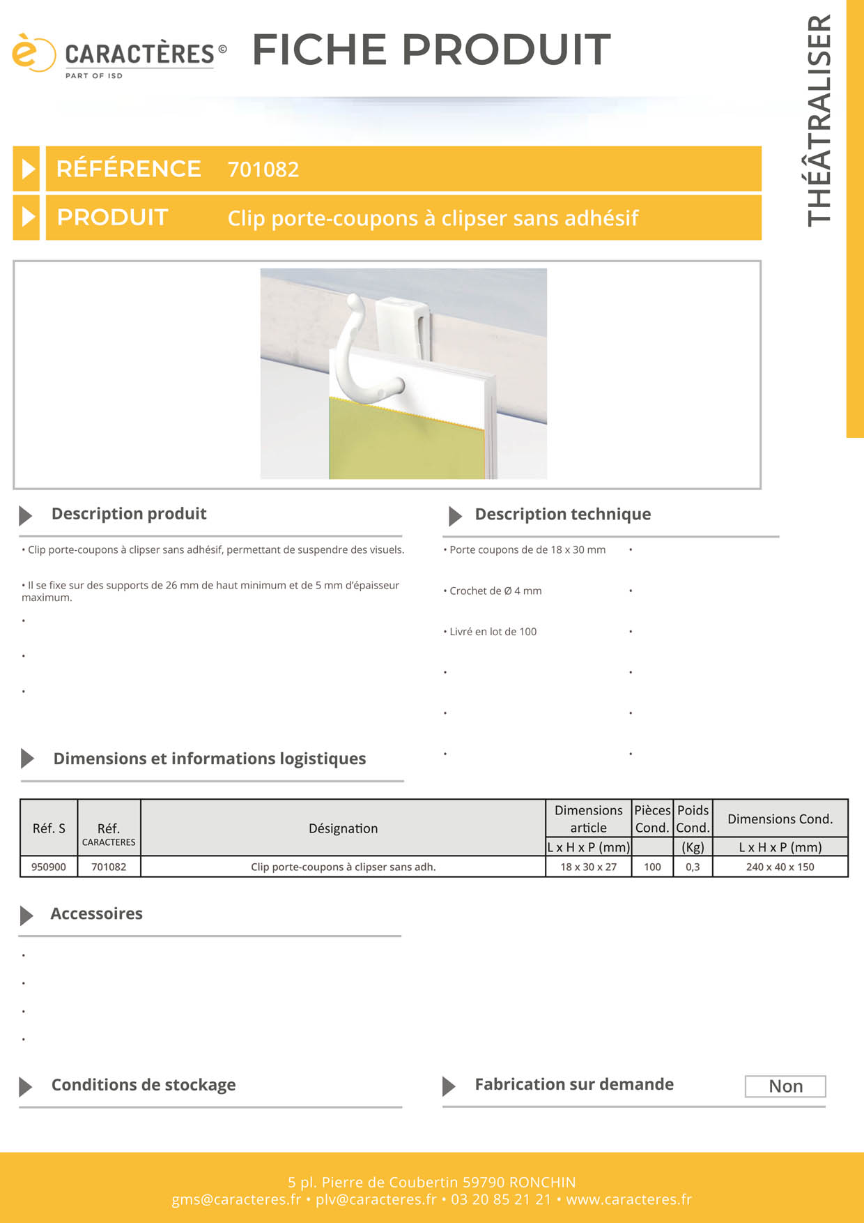 Clip porte-coupons à clipser de 18 x 30 mm - Sans adhésif