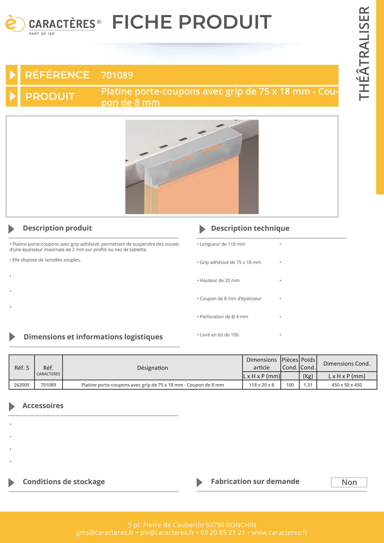 Platine porte-coupons de 118 mm avec grip - Coupon de 8 mm d'épaisseur