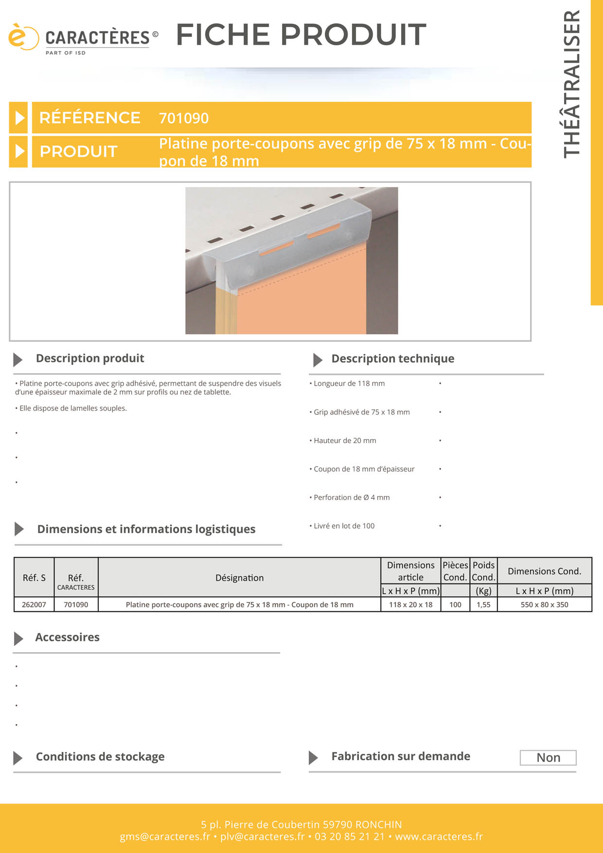 Platine porte-coupons de 118 mm avec grip - Coupon de 18 mm d'épaisseur