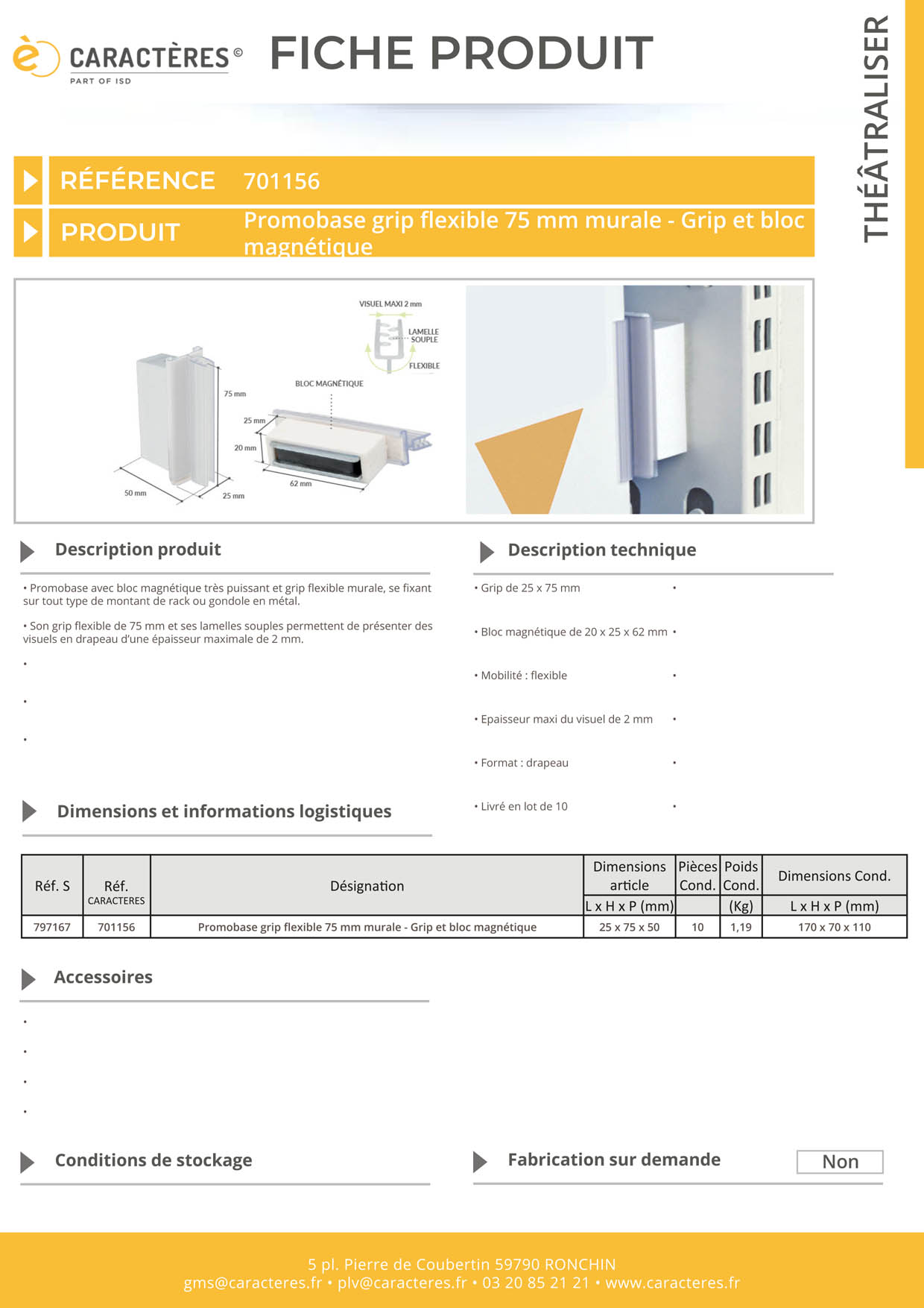 Promobase® magnétique avec grip flexible murale - Hauteur 75 mm